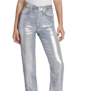 rag & bone Metallic Coated Silver Straight Leg Jeans Size 32
